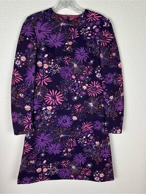 Vintage 1960’s Dress Small Purple Pink Floral Long Sleeve Groovy SEE DESCRIPTION